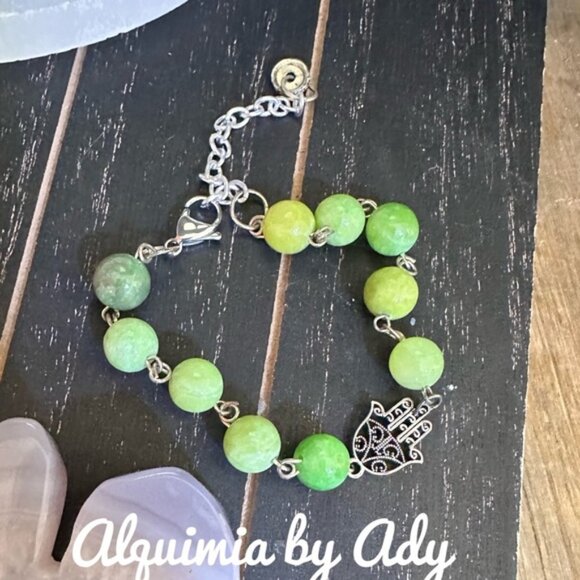 Hamsa charm chunky jade luxury bracelet - Picture 1 of 1